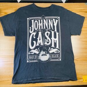Johnny Cash Man‎ in Black Graphic T-Shirt Size Large Country Western Americana T